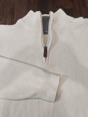 Oscar de la Renta Designer Sweater Mens XL Cream Quarter Zip Cotton Mock Neck